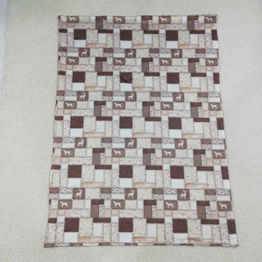 BL0249  Dog Deer Brown Camo Checkered Print Baby Blanket