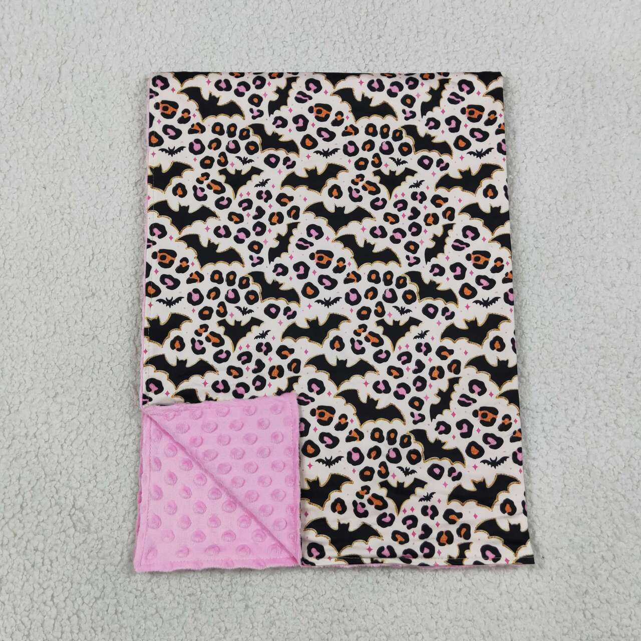 BL0254 Bat Leopard Pink Print Baby Girls Halloween Blanket