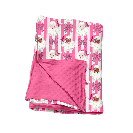 7.15 BL0255 Preorder Santa Bows Stripes Baby Girls Christmas Blanket