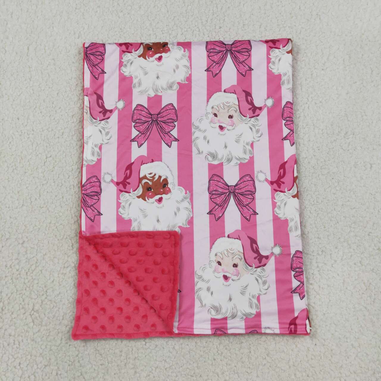 BL0255 Santa Bows Stripes Pink Baby Girls Christmas Blanket
