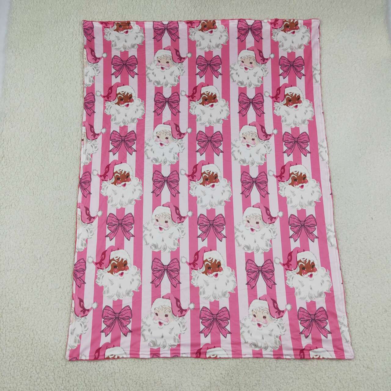 BL0255 Santa Bows Stripes Pink Baby Girls Christmas Blanket