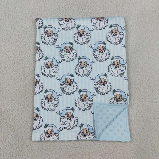 BL0256 Santa Stripes Blue Print Baby Christmas Blanket