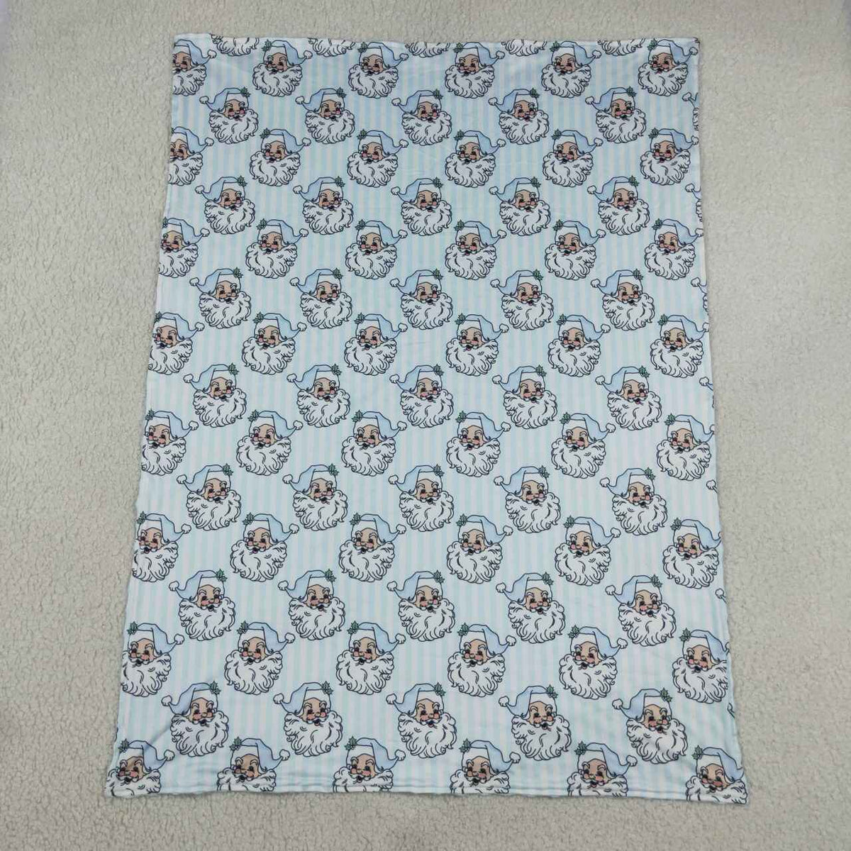 BL0256 Santa Stripes Blue Print Baby Christmas Blanket