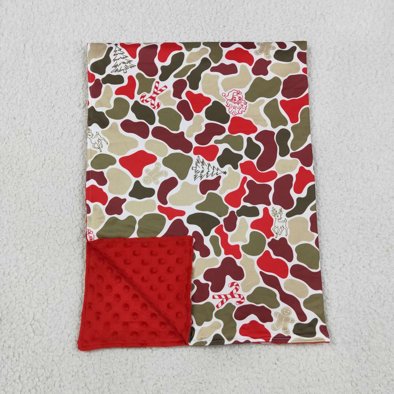 BL0257 Santa Candy Cane Camo Print Baby Christmas Blanket