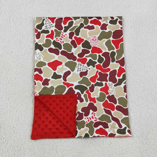 BL0257 Santa Candy Cane Camo Print Baby Christmas Blanket