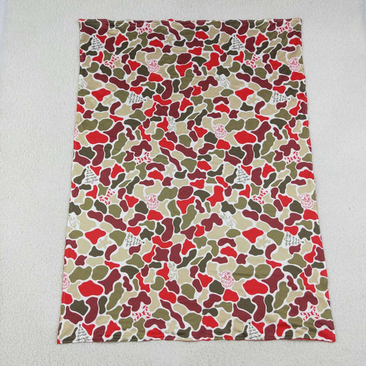 BL0257 Santa Candy Cane Camo Print Baby Christmas Blanket