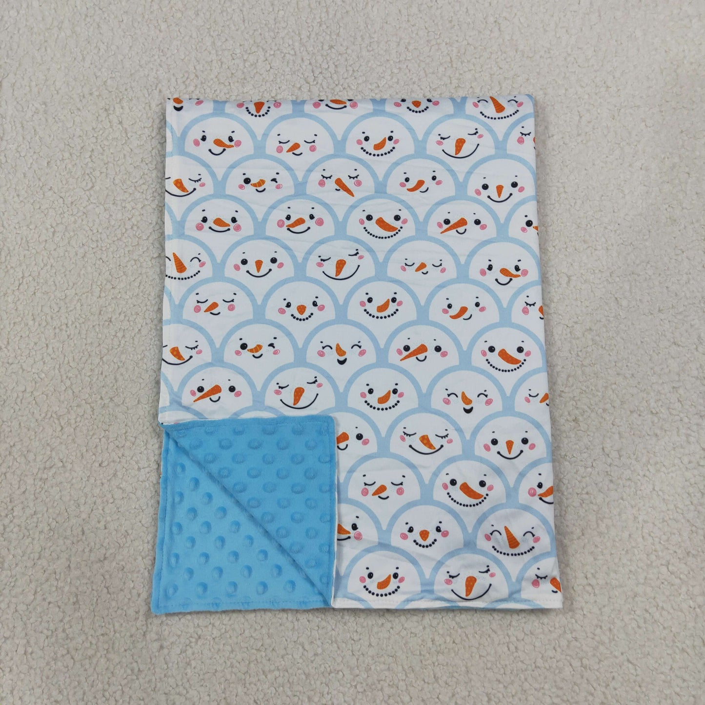 BL0267 Snowman Smiling Blue Print Baby Christmas Blanket