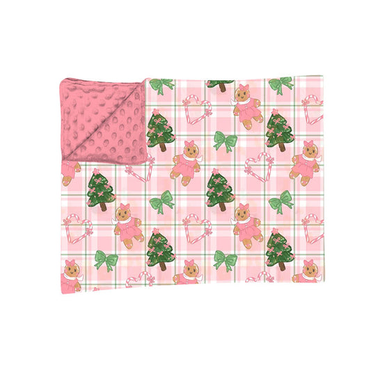 7.28 BL0270 Preorder Gingerbread Tree Bows Checkered Print Baby Girls Christmas Blanket