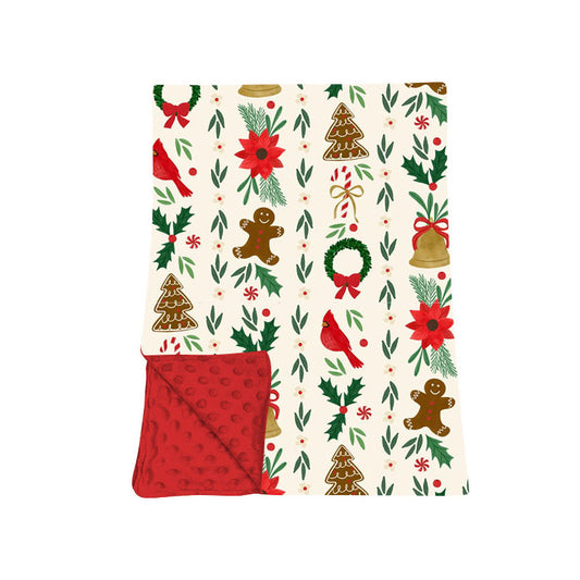 7.29 BL0274 Preorder Gingerbread Holly Print Baby Girls Christmas Blanket