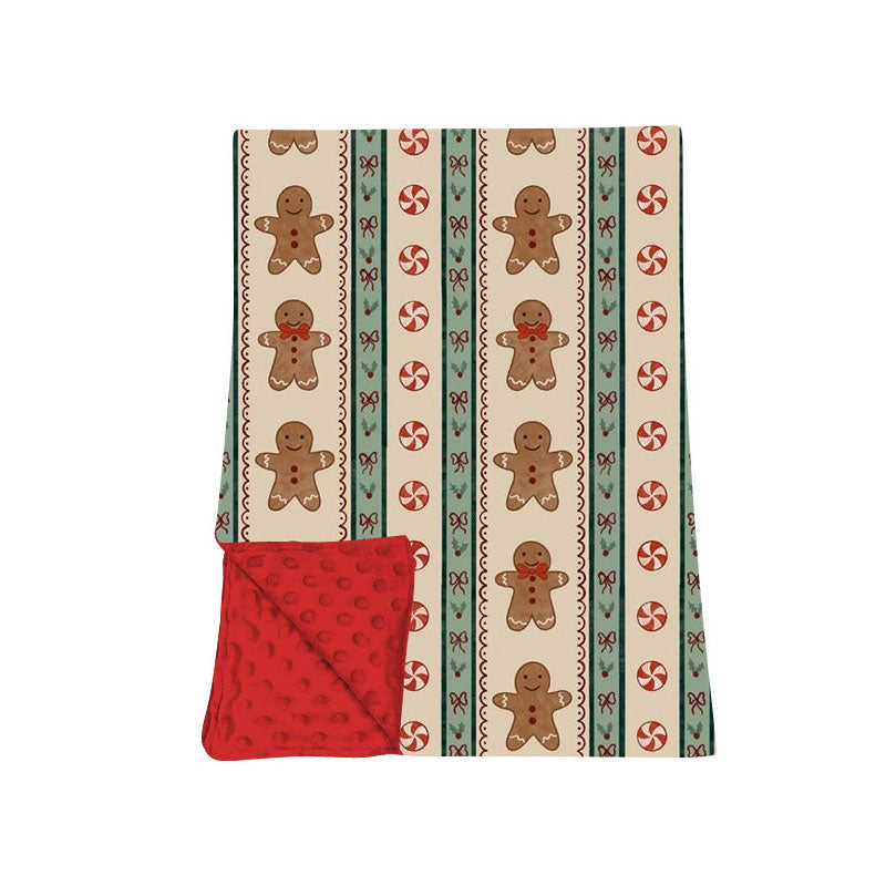 7.29 BL0275 Preorder Gingerbread Holly Candy Bows Print Baby Girls Christmas Blanket