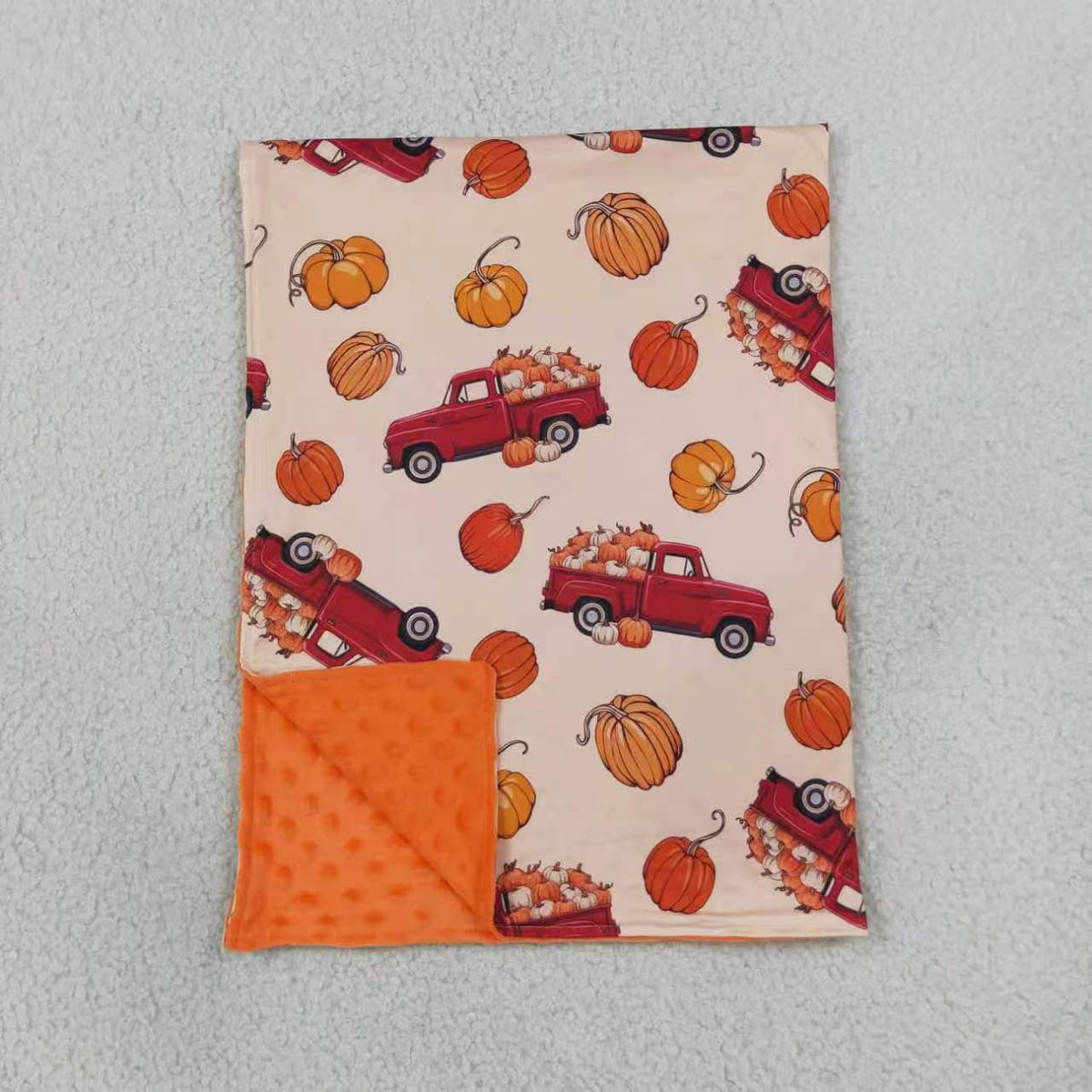 Sibling Baby Boys  Fall Pumpkin Truck Pajama Set Zipper Romper Blanket