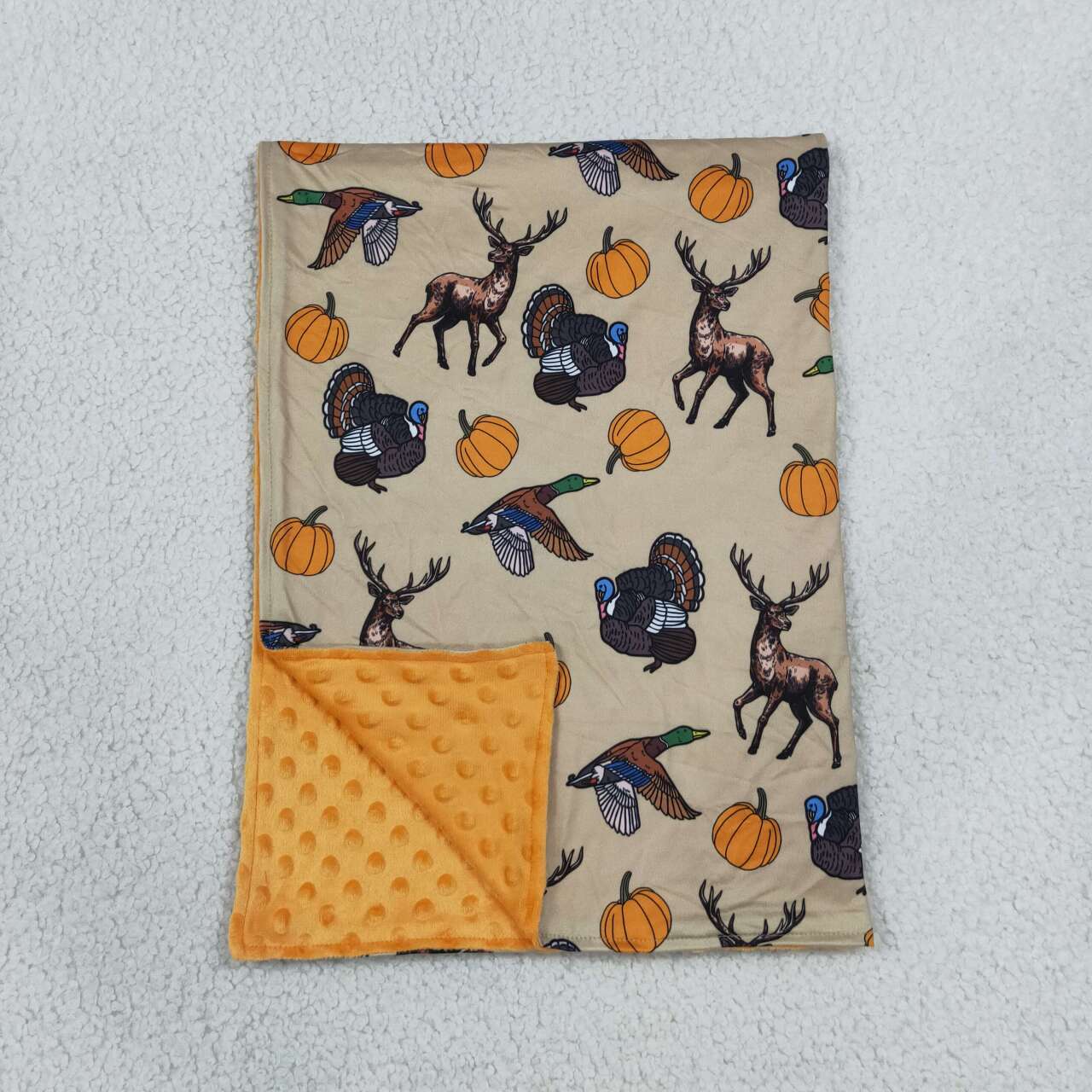 BL0292 Animals Pumpkin Print Baby Boys Fall Blanket