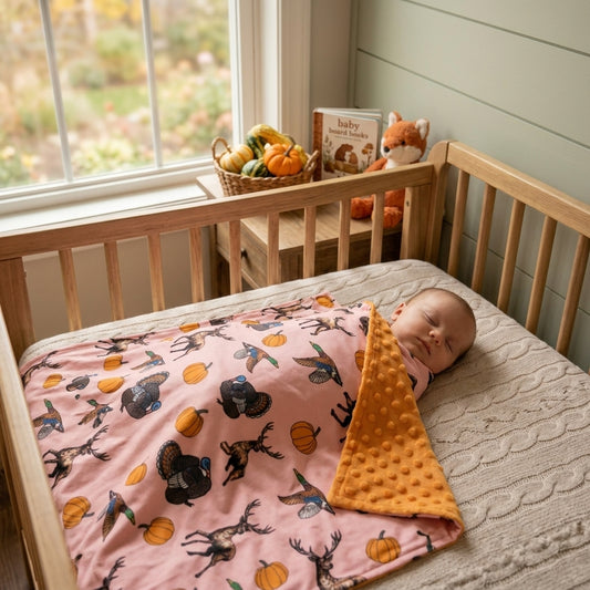 BL0293 Animals Pumpkin Pink Print Baby Girls Fall Blanket