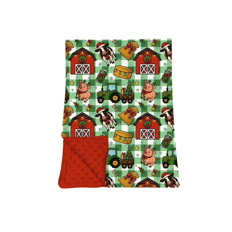 8.15 BL0296 Preorder Farm Animals Checkered Print Baby Christmas Blanket