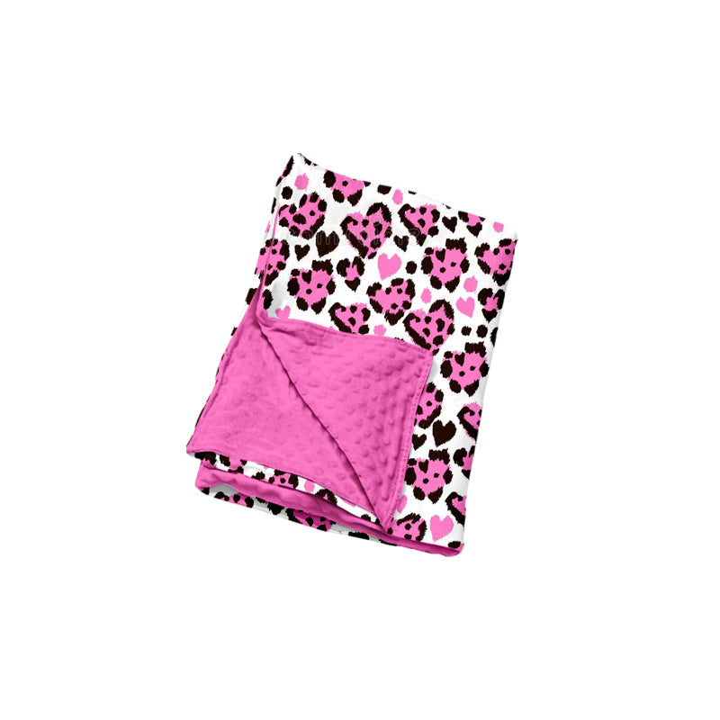 9.9 BL0304  Preorder Pink Heart Leopard Print Baby Girls Valentine's Day Blanket