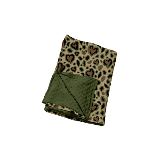 9.9 BL0305  Preorder Heart Leopard Green Print Baby Girls Valentine's Day Blanket