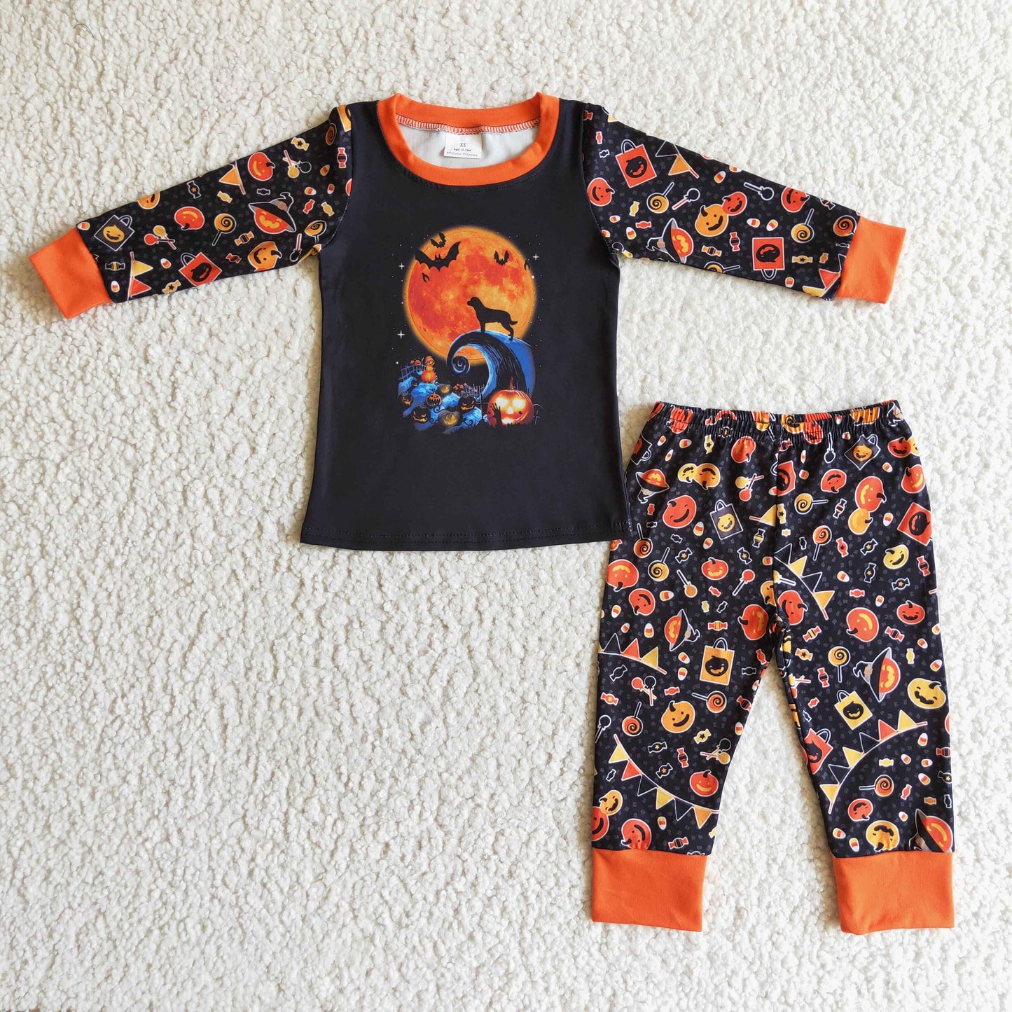 BLP0024Pumpkin Print Boys Halloween Pajamas Clothes Set