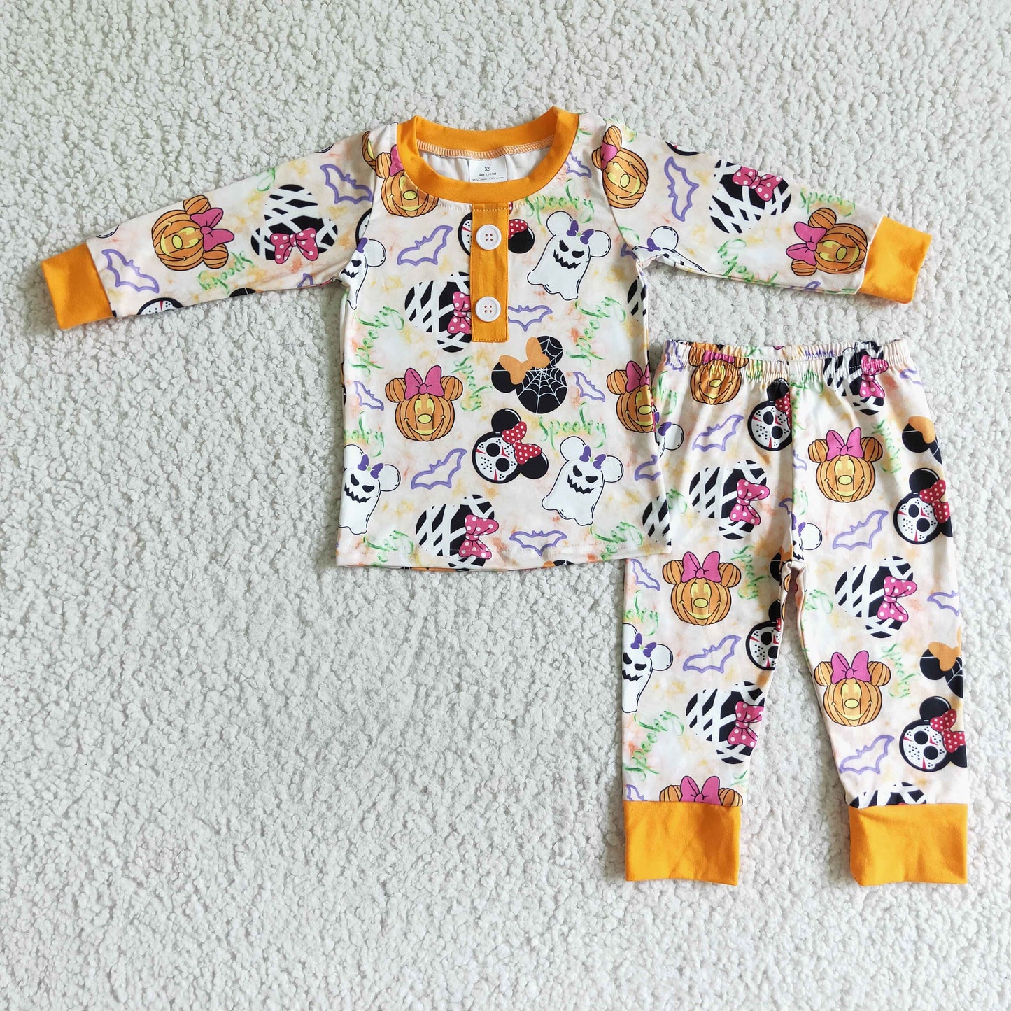 BLP0026 Cartoon Mouse Pumpkin Print Boys Halloween Pajamas Clothes Set