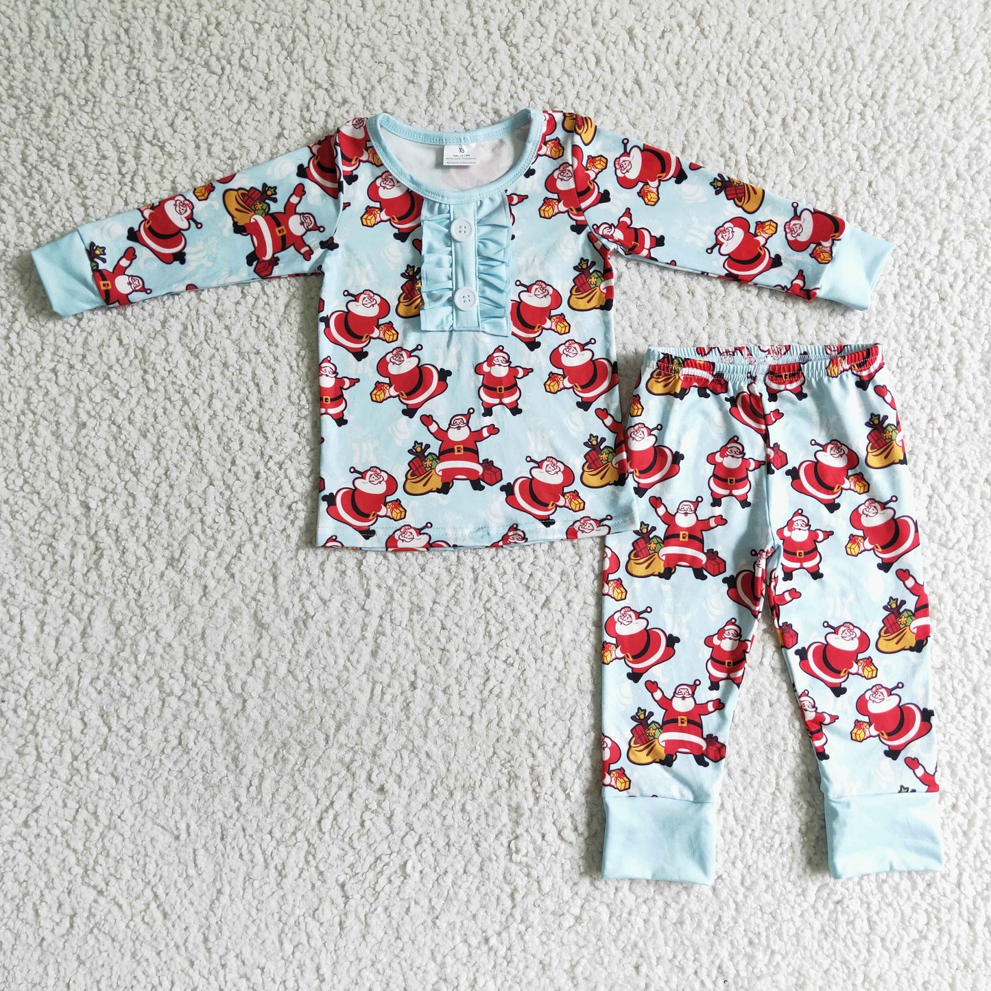 BLP0027 Santa Blue Print Girls Christmas Pajamas Clothes Set