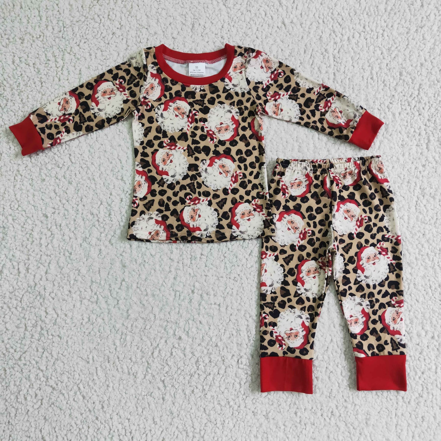 BLP0080 Santa Leopard Print Kids Christmas Pajamas Clothes Set