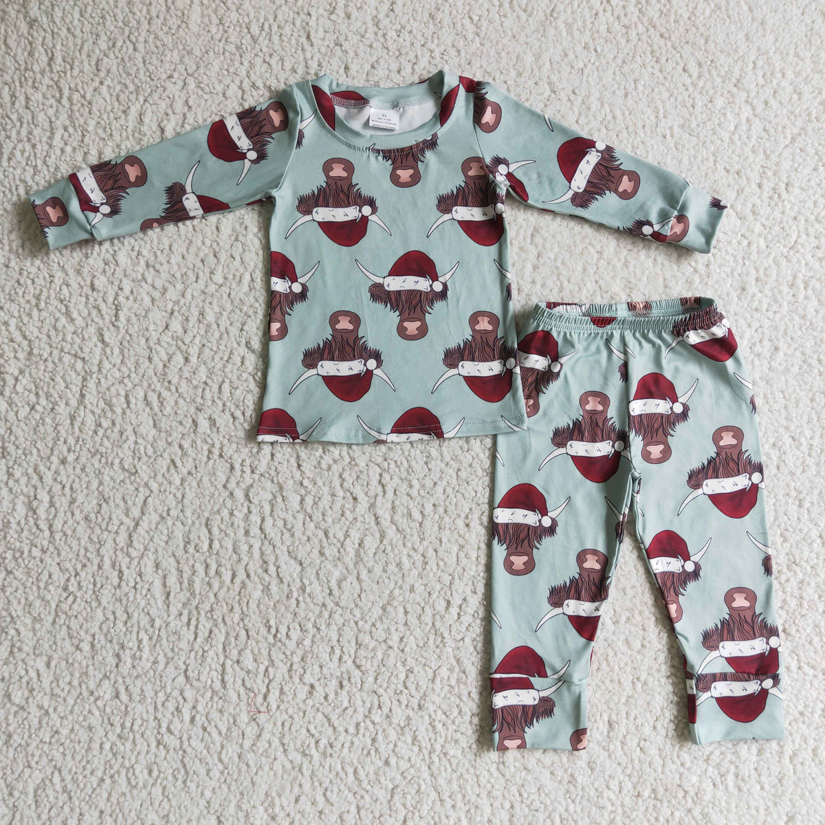 BLP0087 Highland Cow Print Boys Christmas Pajamas Clothes Set