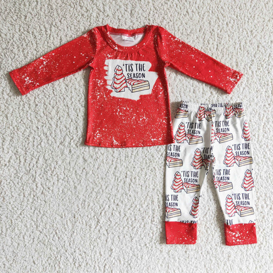 BLP0090 IT'S THE SEASON Debbie Cake Red Top Pants Boys Christmas Clothes Set