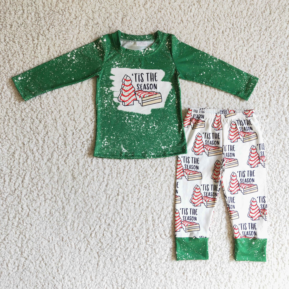 BLP0094 IT'S THE SEASON Debbie Cake Green Top Pants Boys Christmas Clothes Set