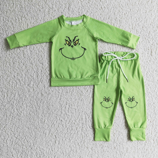BLP0111 Green Frog Smiling Print Boys Christmas Clothes Set