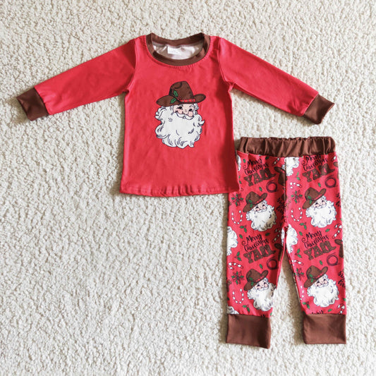 BLP0119 Santa Red Top Y'all Holly Pants Boys Christmas Clothes Set