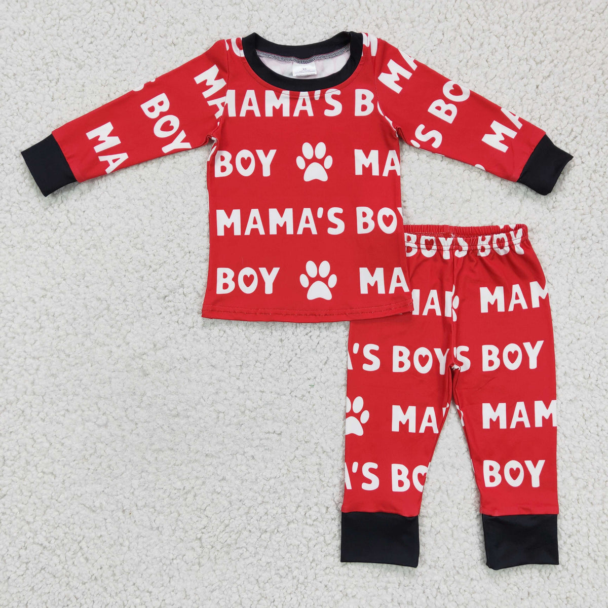 BLP0144 MAMA'S BOY Red Paw Print Boys Pajamas Clothes Set