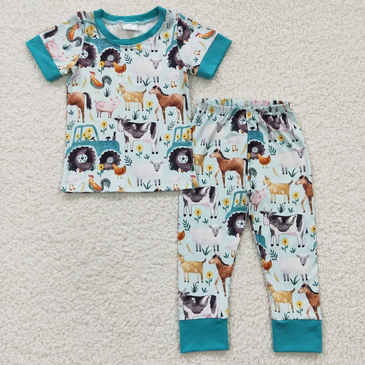 Sibling Baby Boys Farm Animal Short Sleeve Pajama Set Dress and Romper