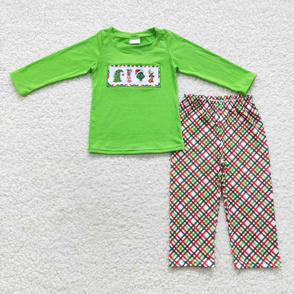 Baby Boys Christmas Green Face Cartoon Pants Clothes Sets