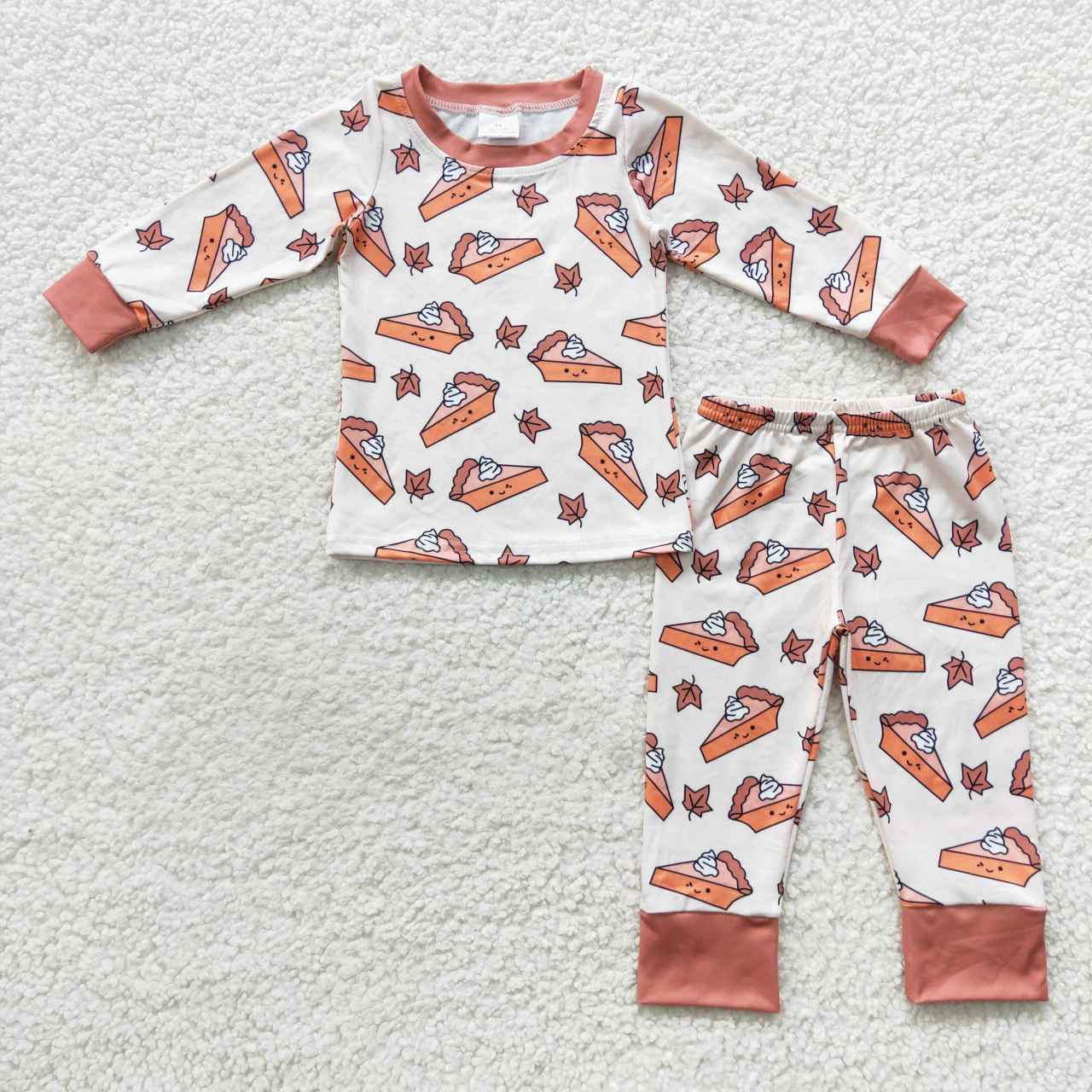 BLP0188 Pie Leaf Print Boys Fall Pajamas Clothes Set