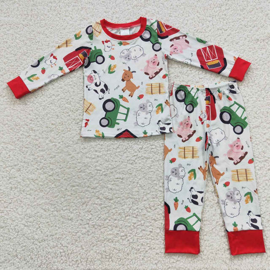 (Promotion) Farm Animals Print Kids Pajamas Matching Clothes Sibling Wear