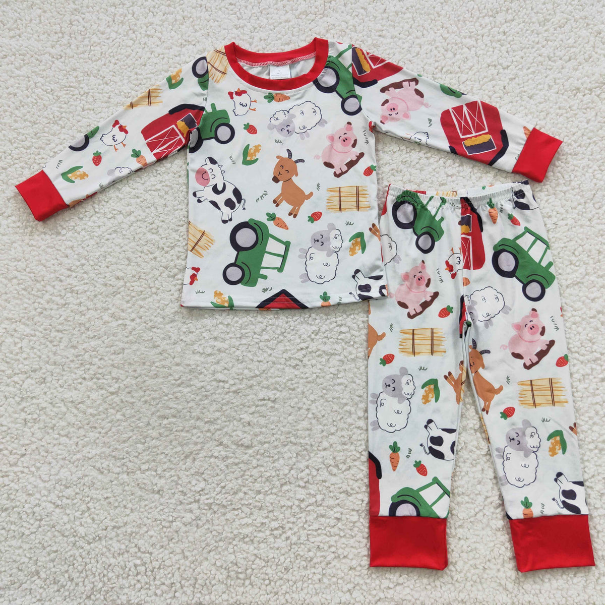 BLP0197 Farm Animals Print Boys Pajamas Clothes Set