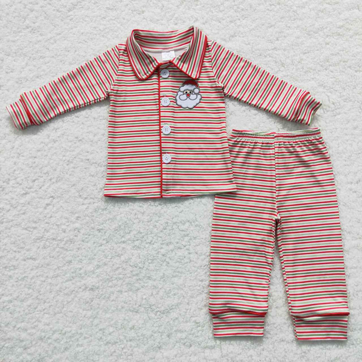 Santa Embroidery Red Stripes Print Family Christmas Pajamas Styles