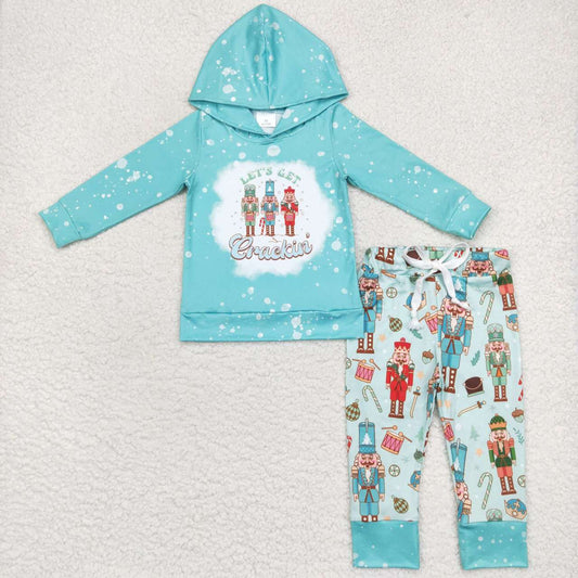 BLP0231 Nutcracke* Soldier Blue Hoodie Top Pants Boys Christmas Clothes Set