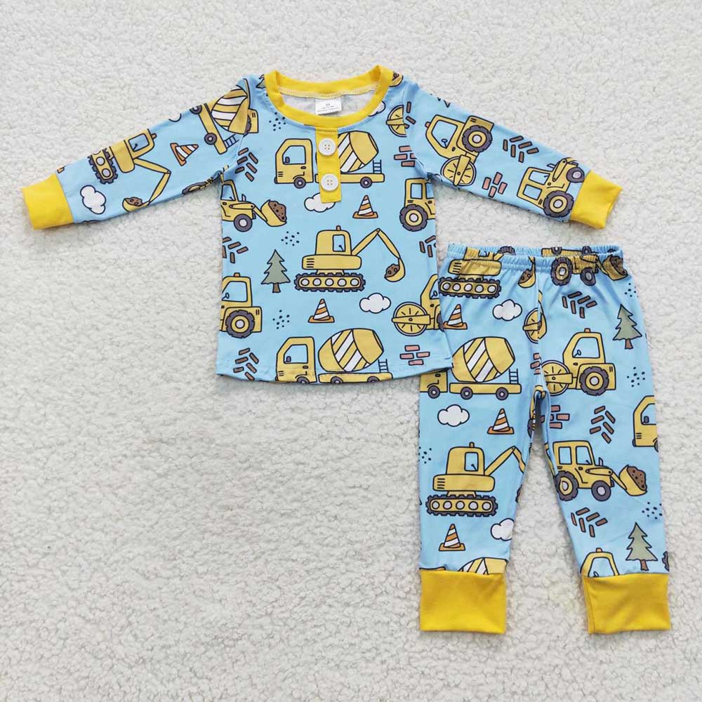 Sibling Baby Boys Construction Long Sleeve Pants Pajama Set