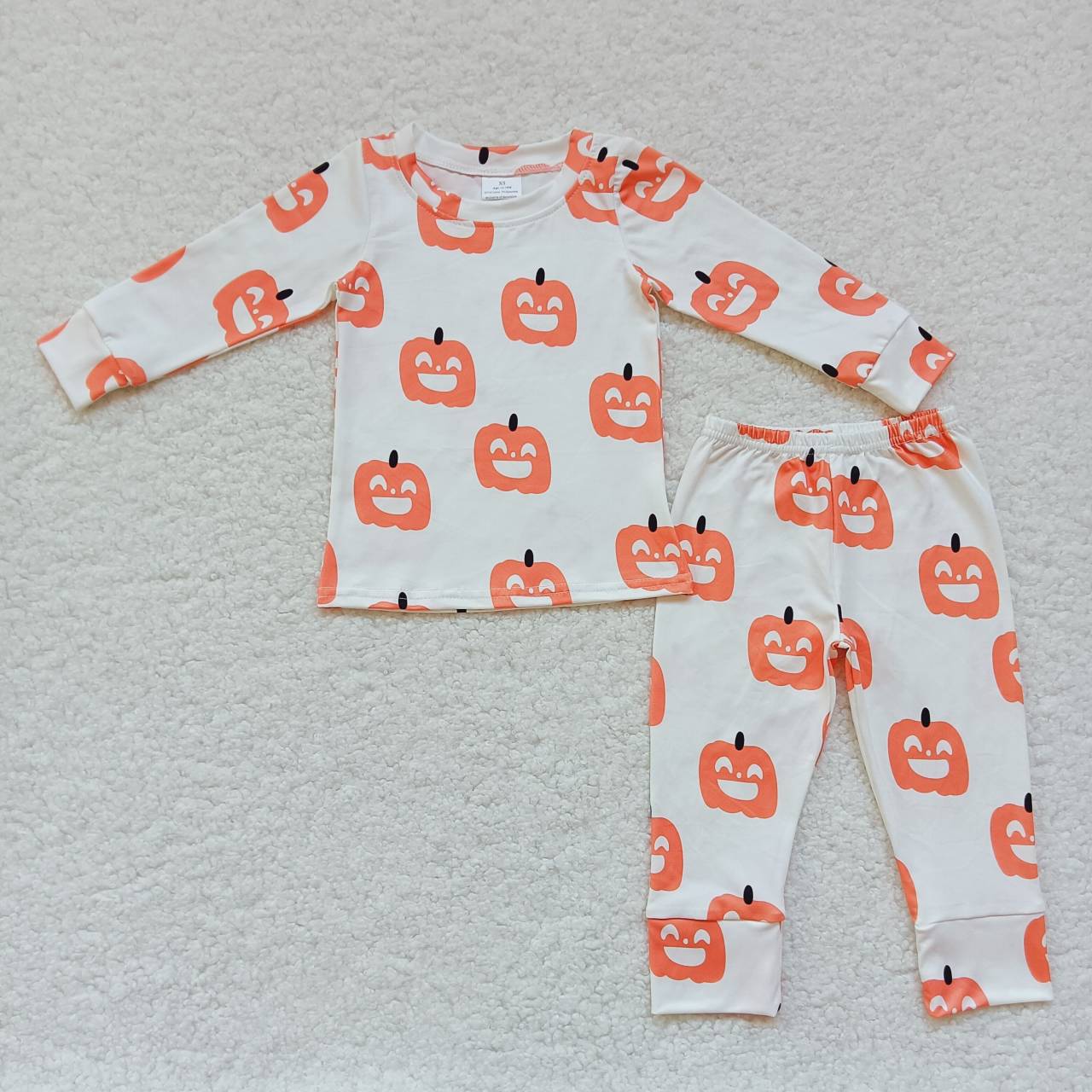 BLP0244 Pumpkin Smiling Orange Print Boys Halloween Pajamas Clothes Set
