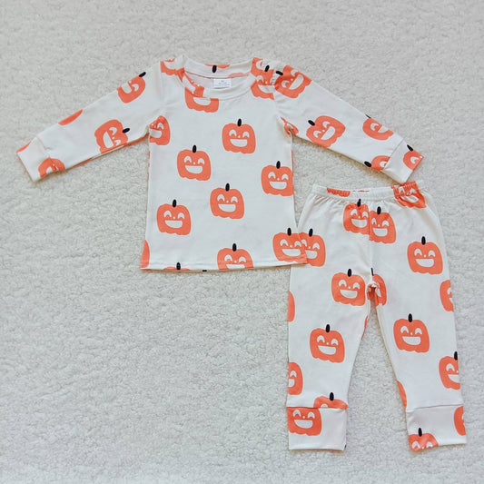 BLP0244 Pumpkin Smiling Orange Print Boys Halloween Pajamas Clothes Set