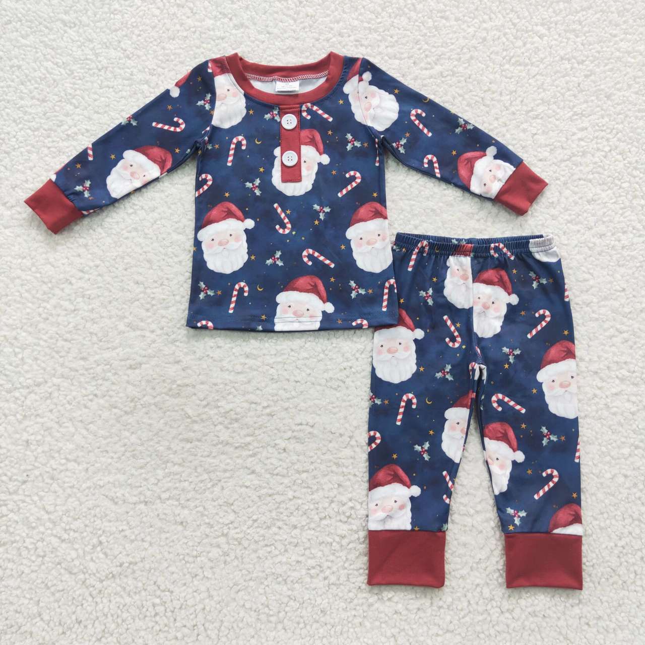 BLP0247 Santa Candy Cane Holly Print Boys Christmas Pajamas Clothes Set