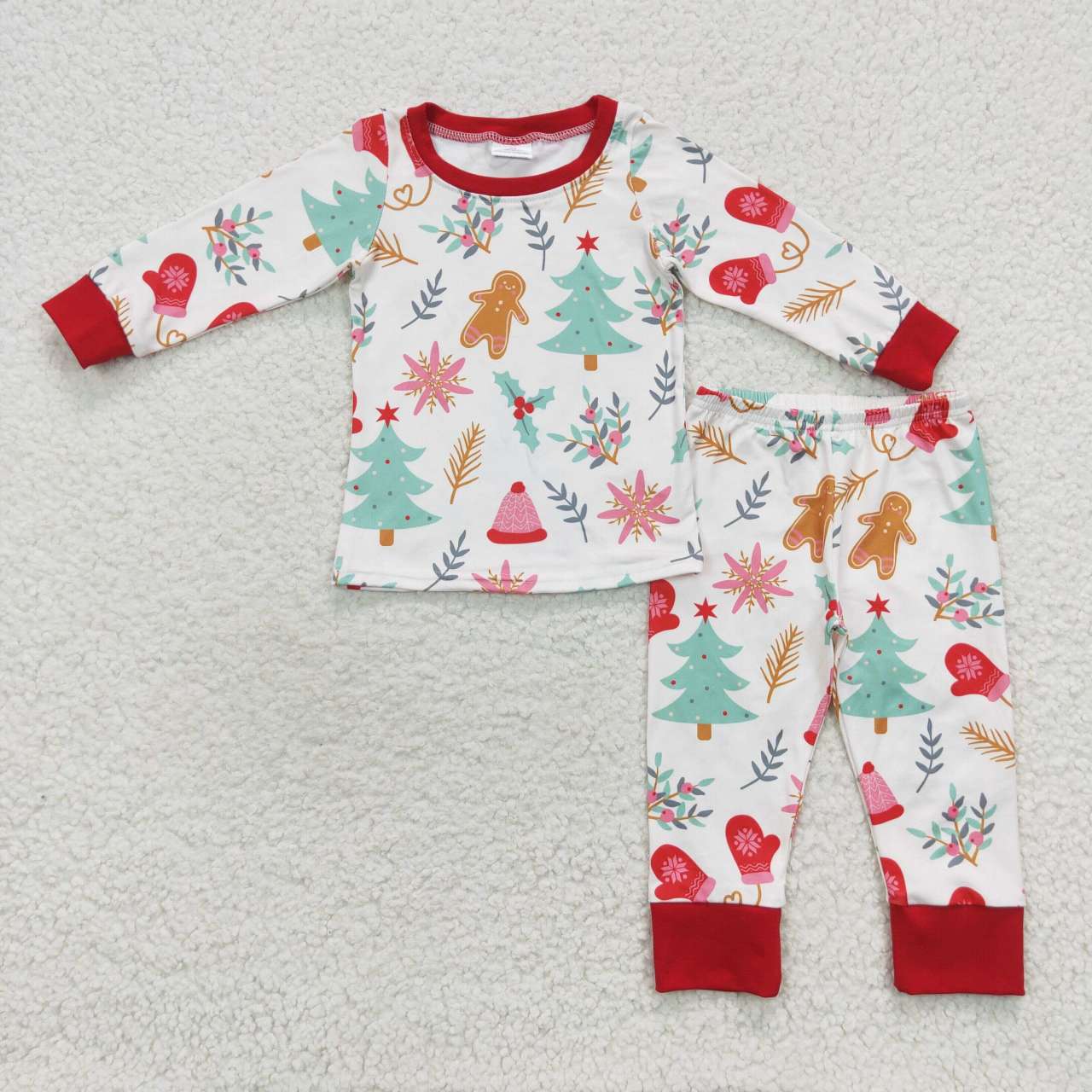 BLP0264 Gingerbread Tree Holly Print Boys Christmas Pajamas Clothes Set