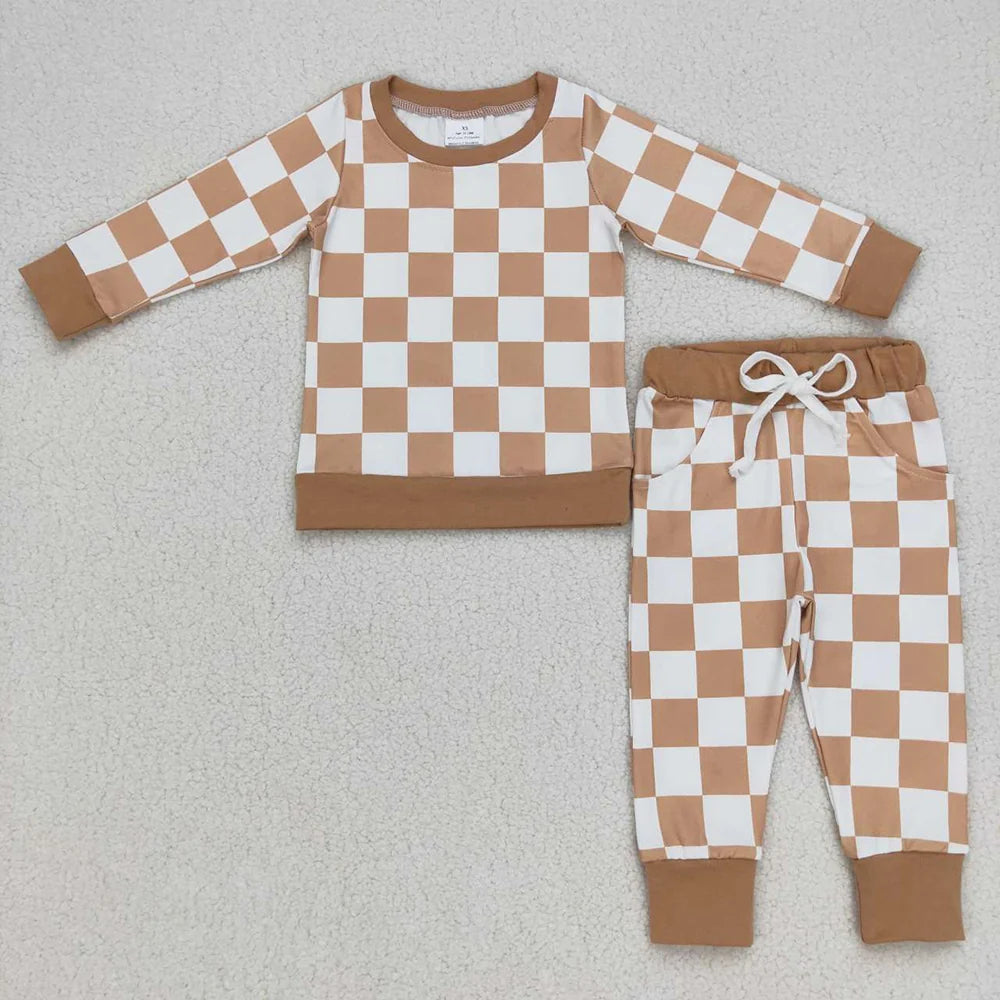 Sibling Baby Boys Checked Long Sleeve Pajama Set