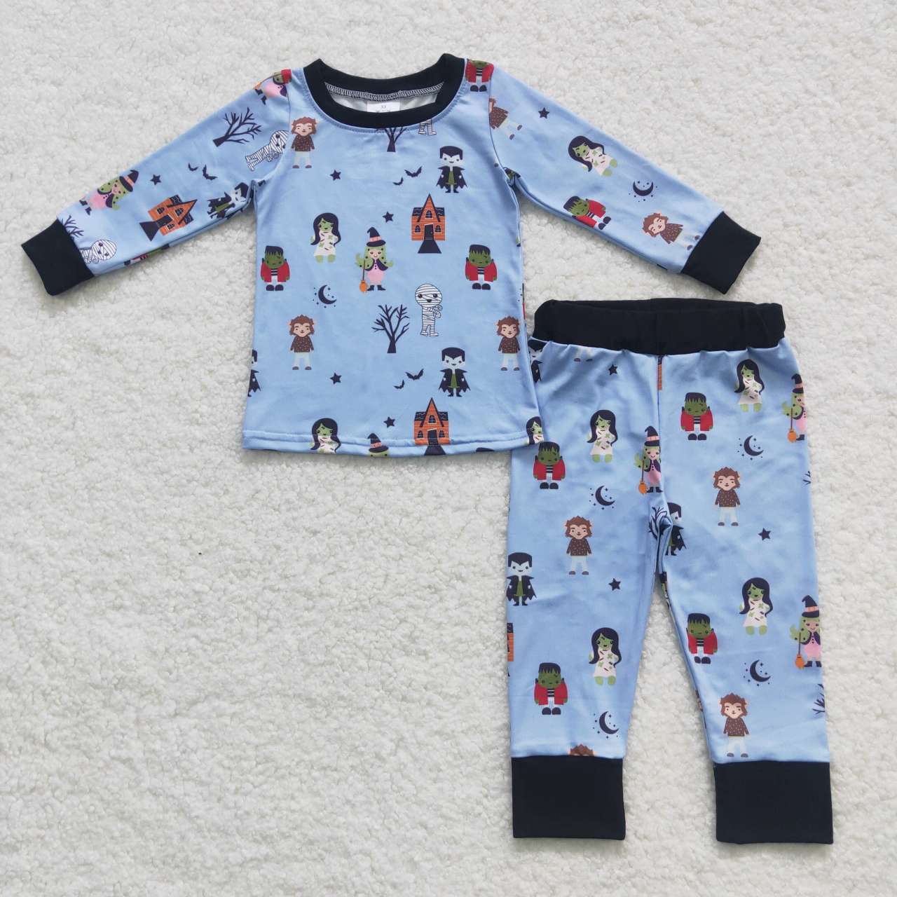 BLP0277 Cartoon Characters Stars Print Kids Halloween Pajamas Clothes Set