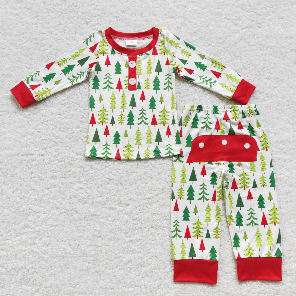 BLP0312 Tree Print Boys Christmas Pajamas Clothes Set