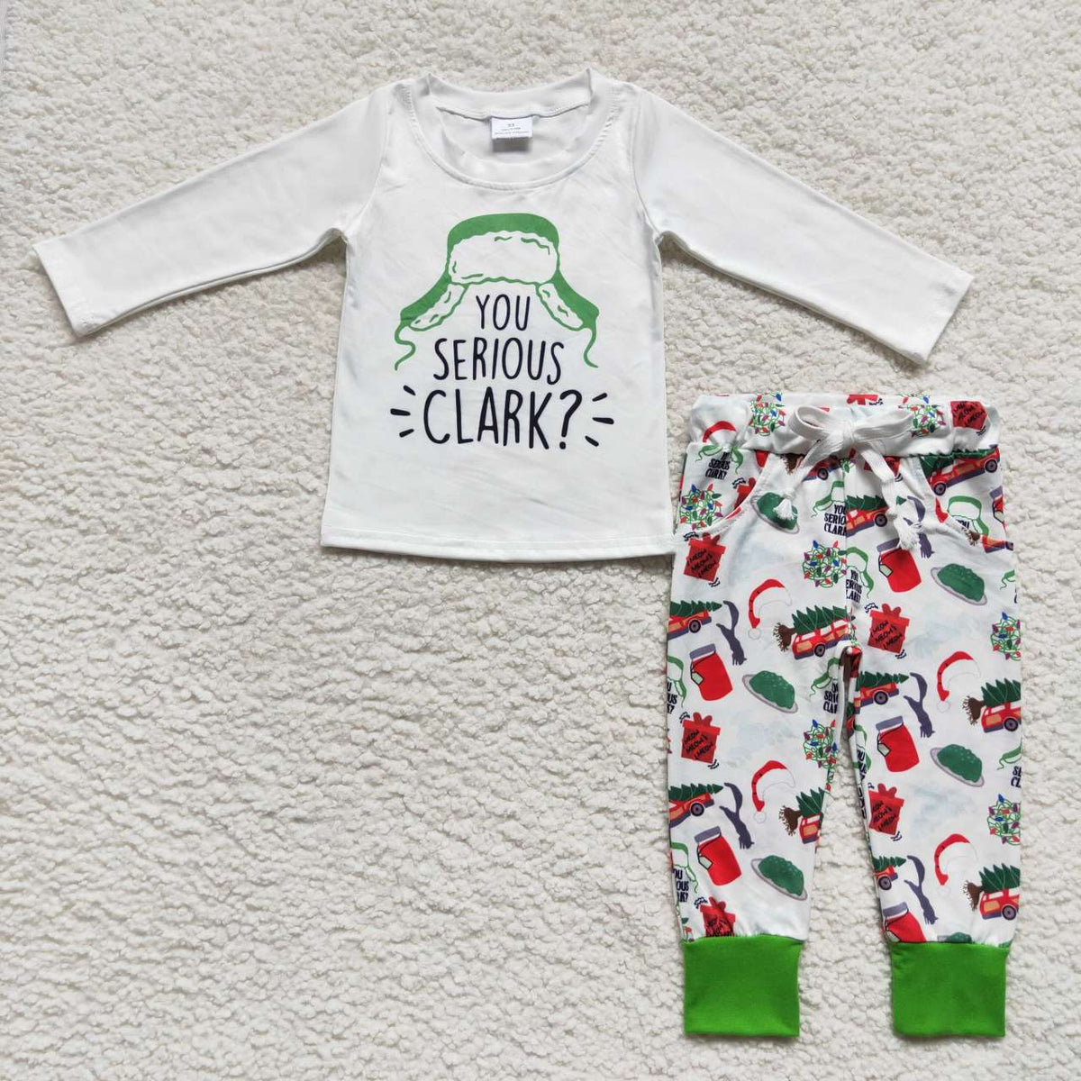 BLP0328 YOU SERIOUS White Top Pockets Pants Boys Christmas Clothes Set