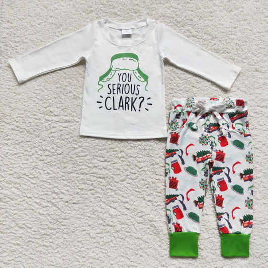 BLP0328 YOU SERIOUS White Top Pockets Pants Boys Christmas Clothes Set