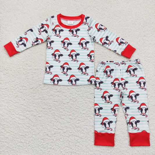 BLP0356 Cow Stripes Print Boys Christmas Pajamas Clothes Set