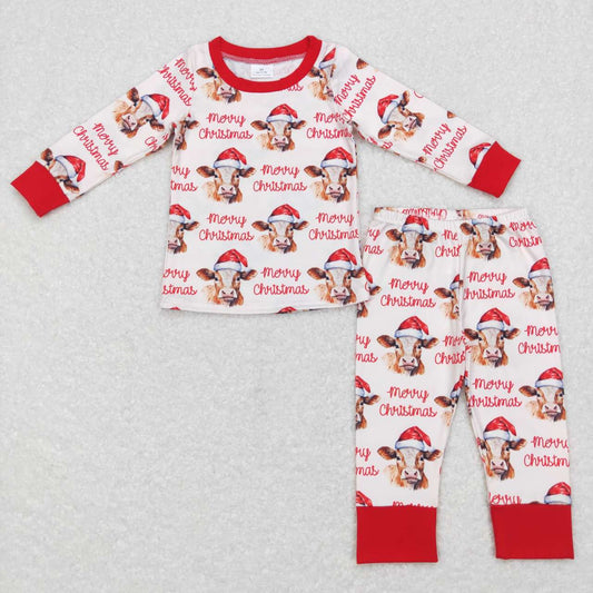 BLP0388 Cows Print Boys Merry Christmas Pajamas Clothes Set