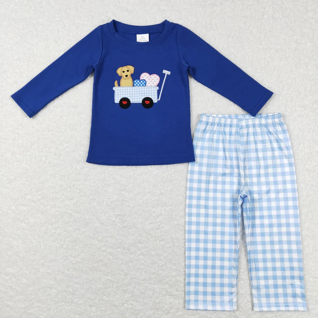 Sibling Baby Boys Girls Embroidery Dog Heart Pants Bummies Valentine Clothes Set